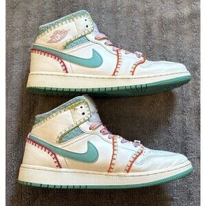 Nike Air Jordan 1 Mid SE White/Washed Teal-Rush Pink DM6218-100 Kids Size 6.5Y